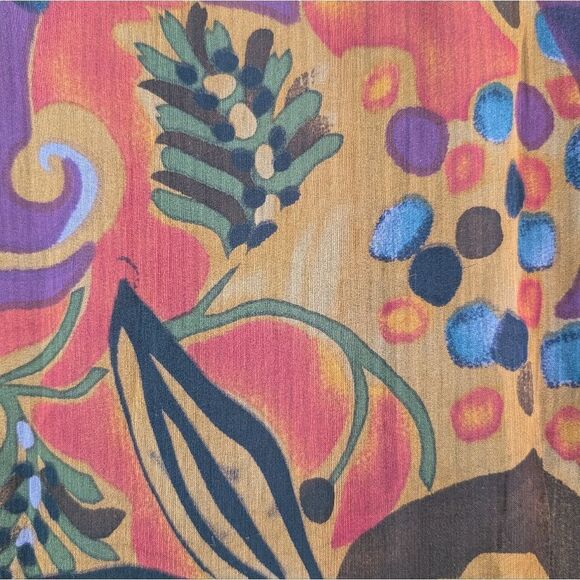 Vintage 100% Silk FLORAL midi dress ribbon tie long sleeves US size 6 - Picture 5 of 16